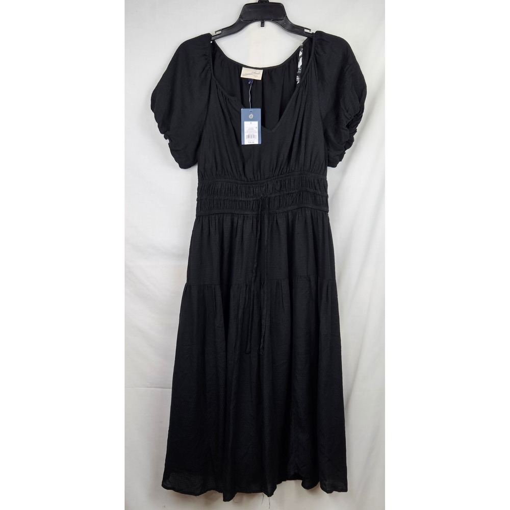 NWT Universal Thread Black Smocked Puff Sleeve Tiered Midi Dress Womens Sm‎ Boho